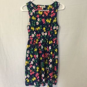 Monteau Dark Blue Dress Bright Floral Print